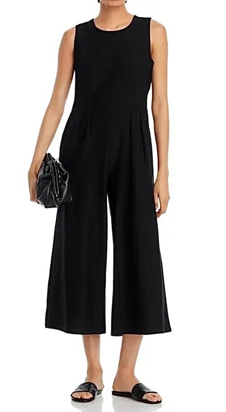 Eileen Fisher Black Sleeveless Wide Leg Cropped Jumpsuit Medium